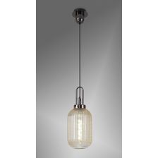 Angela 1 Light Pendant E27 With 20cm Tubular Ribbed Glass, Champagne Black Chrome/Matt Black