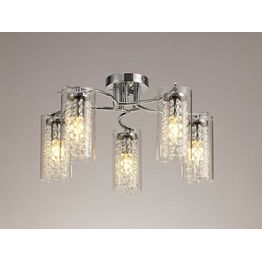 Molly Semi Ceiling Light, 5 x E14, Polished Chrome/Crystal/Glass