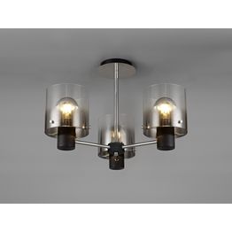 Brita Semi Ceiling Light, 3 x E27, Black/Smoke Fade Glass