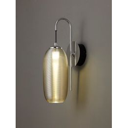 Bethany Switched Wall Lamp, 1 x 6W LED, 4000K, 720lm, Polished Chrome/Black With Champagne Glass,