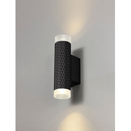 Sienna 2 Light Wall Lamp GU10, Sand Black/Acrylic Rings