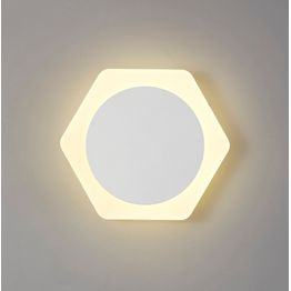 Melody Magnetic Base Wall Lamp, 12W LED 3000K 498lm, 15cm Round 19cm Horizontal Hexagonal Centre, Sand White/Acrylic Frosted Diffuser