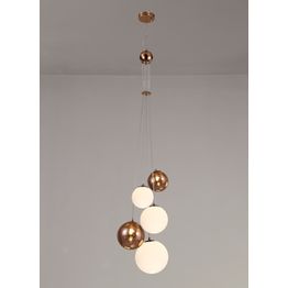 Rylee Pendant, 5 x G9, Antique Copper/Opal &amp; Copper Glass