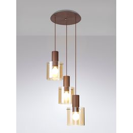 Brita Round Pendant, 3 Light Adjustable E27, Mocha/Amber Glass