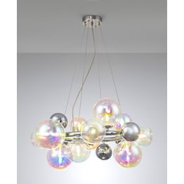 Rylee Circular Pendant, 12 x G9, Polished Chrome, Iridescent Glass