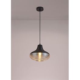 Holly Single Vase Pendant 1 Light E27, Black/Amber Glass