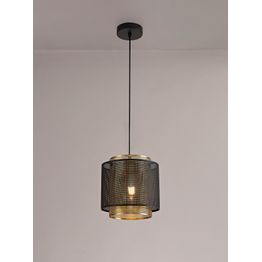 Luna Single Small Pendant, 1 Light Adjustable E27, Matt Black/Satin Gold