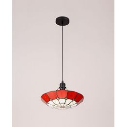 Alysia 1 Light Pendant E27 With 35cm Tiffany Shade, Cream/Red/Clear Crystal Centre/Aged Antique Brass Trim/Black