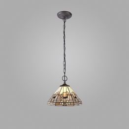 Areta 2 Light Downlighter Pendant E27 With 30cm Tiffany Shade, White/Grey/Black/Clear Crystal/Aged Antique Brass