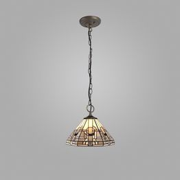 Areta 3 Light Downlighter Pendant E27 With 30cm Tiffany Shade, White/Grey/Black/Clear Crystal/Aged Antique Brass