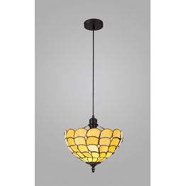 Camillie 1 Light Uplighter Pendant E27 With 30cm Tiffany Shade, Beige/Clear Crystal/Black