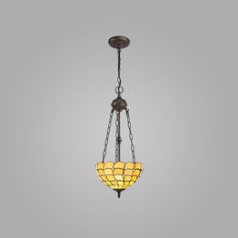 Camillie 2 Light Uplighter Pendant E27 With 30cm Tiffany Shade, Beige/Clear Crystal/Aged Antique Brass
