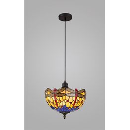 Haze 1 Light Uplighter Pendant E27 With 30cm Tiffany Shade, Blue/Orange/Crystal/Black