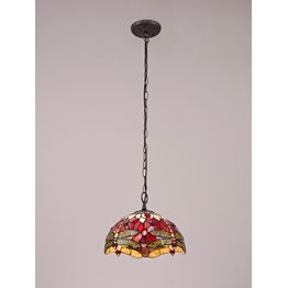Haze 1 Light Downlighter Pendant E27 With 30cm Tiffany Shade, Purple/Pink/Crystal/Aged Antique Brass