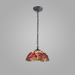 Haze 1 Light Downlighter Pendant E27 With 40cm Tiffany Shade, Purple/Pink/Crystal/Aged Antique Brass