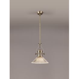 Lucinda 1 Light Pendant E27 With 30cm Cone Glass Shade, Antique Brass/Clear