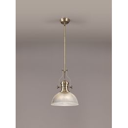 Lucinda 1 Light Pendant E27 With 30cm Dome Glass Shade, Antique Brass/Clear