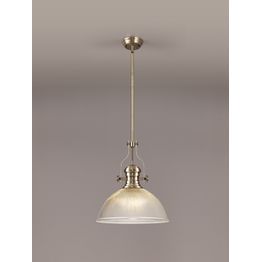 Lucinda 1 Light Pendant E27 With 38cm Dome Glass Shade, Antique Brass/Clear