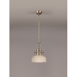 Lucinda 1 Light Pendant E27 With 26.5cm Prismatic Glass Shade, Antique Brass/Clear