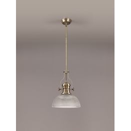 Lucinda 1 Light Pendant E27 With 30cm Prismatic Glass Shade, Antique Brass/Clear