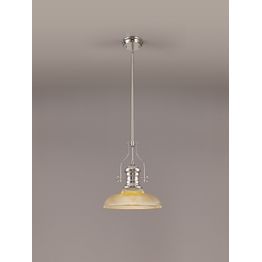 Lucinda 1 Light Pendant E27 With 30cm Round Glass Shade, Polished Nickel/Amber