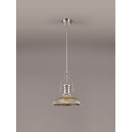Lucinda 1 Light Pendant E27 With 30cm Round Glass Shade, Polished Nickel/Smoked