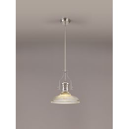Lucinda 1 Light Pendant E27 With 30cm Round Glass Shade, Polished Nickel/Clear