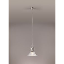 Lucinda 1 Light Pendant E27 With 30cm Bell Glass Shade, Polished Nickel/Clear