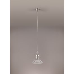 Lucinda 1 Light Pendant E27 With 30cm Cone Glass Shade, Polished Nickel/Clear