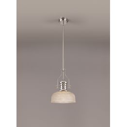 Lucinda 1 Light Pendant E27 With 26.5cm Prismatic Glass Shade, Polished Nickel/Clear