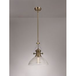 Lucinda 1 Light Pendant E27 With 33.5cm Prismatic Glass Shade, Polished Nickel/Clear