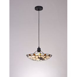 Olivia 1 Light Pendant E27 With 35cm Tiffany Shade, Amber/Cream/Clear Crystal/Black