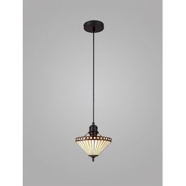 Teresa 1 Light Uplighter Pendant E27 With 30cm Tiffany Shade, Amber/Cream/Crystal/Black