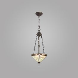 Teresa 2 Light Uplighter Pendant E27 With 30cm Tiffany Shade, Amber/Cream/Crystal/Aged Antique Brass