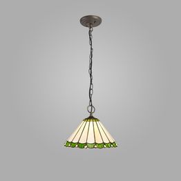 Una 3 Light Downlighter Pendant E27 With 30cm Tiffany Shade, Green/Cream/Crystal/Aged Antique Brass