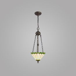 Una 2 Light Uplighter Pendant E27 With 30cm Tiffany Shade, Green/Cream/Crystal/Aged Antique Brass