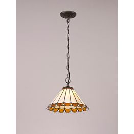 Una 1 Light Downlighter Pendant E27 With 30cm Tiffany Shade, Amber/Cream/Crystal/Aged Antique Brass
