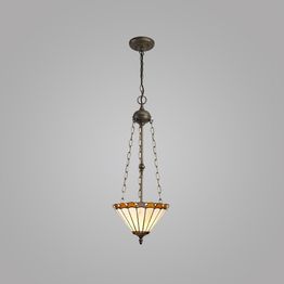 Una 3 Light Uplighter Pendant E27 With 30cm Tiffany Shade, Amber/Cream/Crystal/Aged Antique Brass