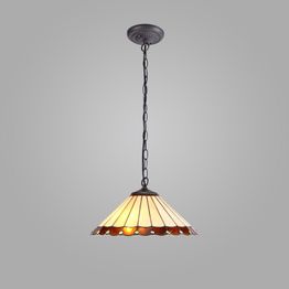Una 1 Light Downlighter Pendant E27 With 40cm Tiffany Shade, Amber/Cream/Crystal/Aged Antique Brass