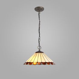Una 3 Light Downlighter Pendant E27 With 40cm Tiffany Shade, Amber/Cream/Crystal/Aged Antique Brass