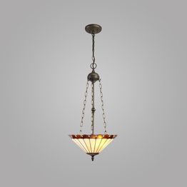 Una 3 Light Uplighter Pendant E27 With 40cm Tiffany Shade, Amber/Cream/Crystal/Aged Antique Brass