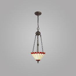 Una 2 Light Uplighter Pendant E27 With 30cm Tiffany Shade, Red/Cream/Crystal/Aged Antique Brass