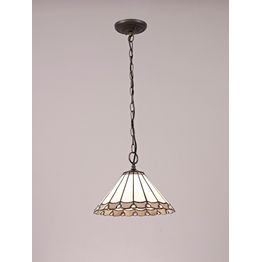 Una 1 Light Downlighter Pendant E27 With 30cm Tiffany Shade, Grey/Cream/Crystal/Aged Antique Brass