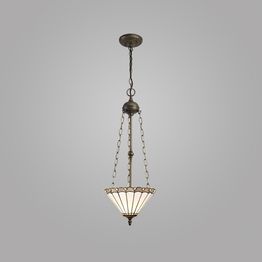 Una 3 Light Uplighter Pendant E27 With 30cm Tiffany Shade, Grey/Cream/Crystal/Aged Antique Brass