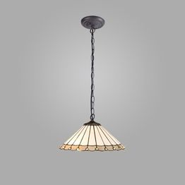 Una 1 Light Downlighter Pendant E27 With 40cm Tiffany Shade, Grey/Cream/Crystal/Aged Antique Brass