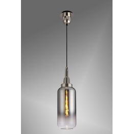 Angela 1 Light Pendant E27 With 16cm Cylinder Glass, Polished Nickel/Matt Black/Smoked/Clear