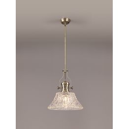 Lucinda Pendant With 38cm Patterned Round Shade, 1 x E27, Antique Brass/Clear Glass