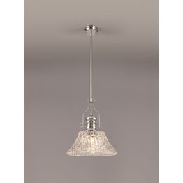 Lucinda Pendant With 38cm Patterned Round Shade, 1 x E27, Polished Nickel/Clear Glass