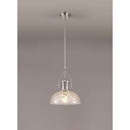 Lucinda Pendant With 30cm Flat Round Patterned Shade, 1 x E27, Polished Nickel/Clear Glass