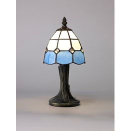 Oona Tiffany Table Lamp, 1 x E14, White/Blue/Clear Crystal Shade